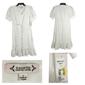 Nanette Lepore White Eyelet Ruffle Midi Dress